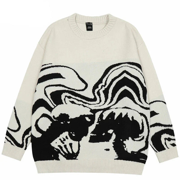Retro Skull Graphic Knitted Wool Sweater