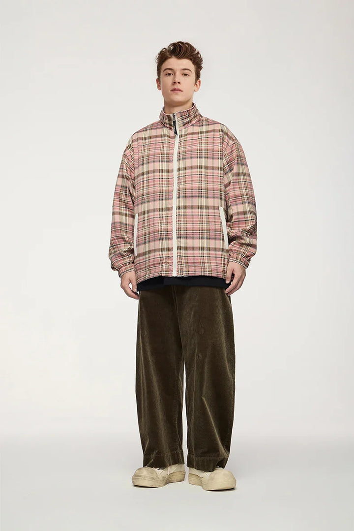 Reversible Stand Collar Plaid Jacket - VILIVAUN
