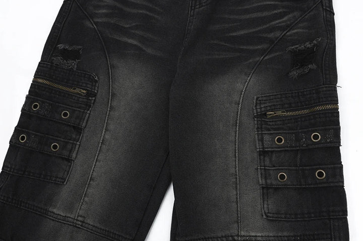Vintage Multi-Pocket Jeans     - VILIVAUN