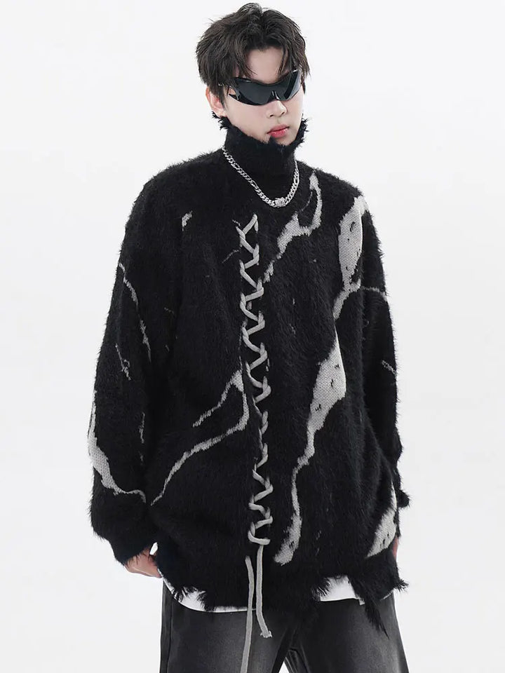 Zebra Ripped Sweater sweater    - VILIVAUN