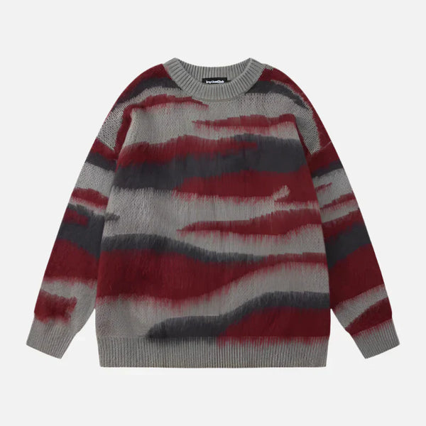 Wavy Contrast Color Stripe Gradient Sweater