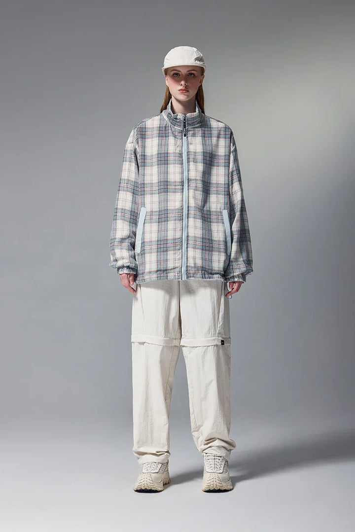 Reversible Stand Collar Plaid Jacket - VILIVAUN