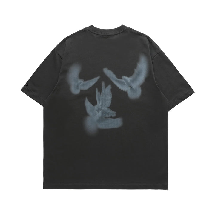 Gothic Pigeon Graphic Oversized T-Shirt  Dark grey S  - VILIVAUN