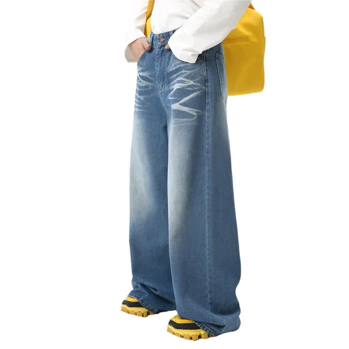 Eclipse Washed Fold Wide-Leg Jeans  Blue S  - VILIVAUN