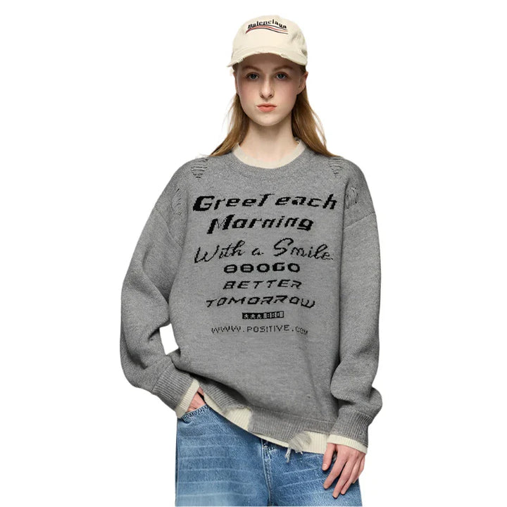 Double Layer Crewneck Sweater Gray M - VILIVAUN