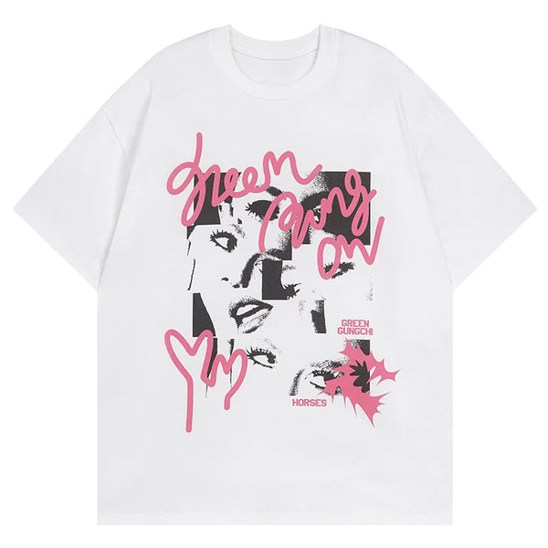 Women's Face Printed T-Shirt  White S  - VILIVAUN
