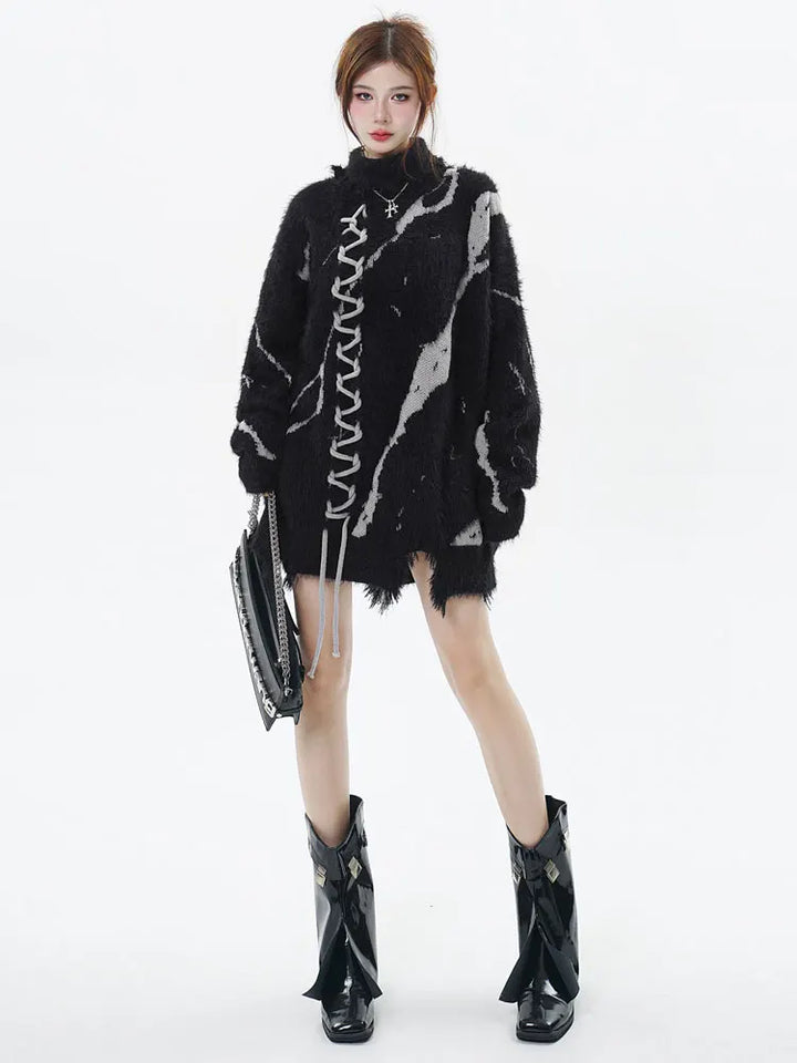 Zebra Ripped Sweater sweater    - VILIVAUN