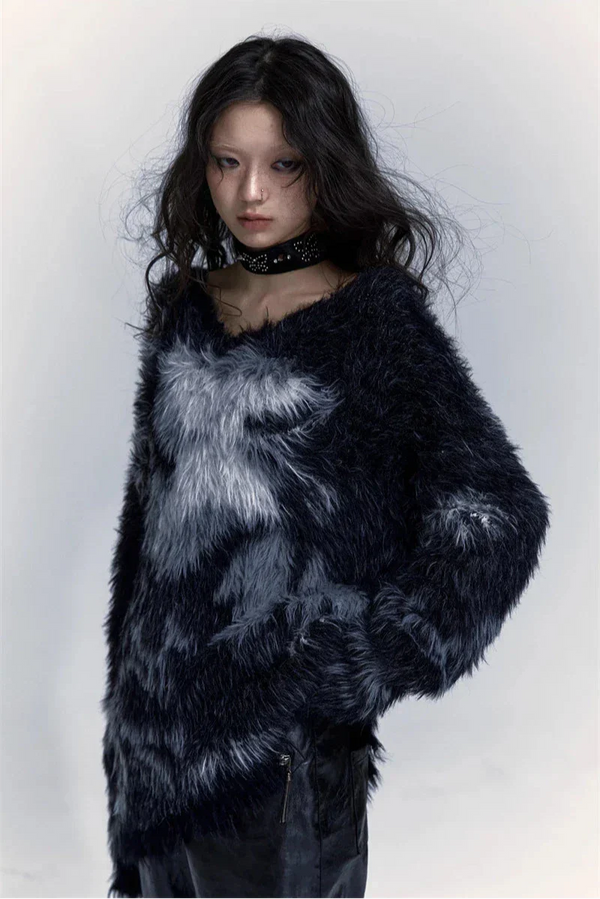 Model wearing thenblack Textured Patterned Sweater