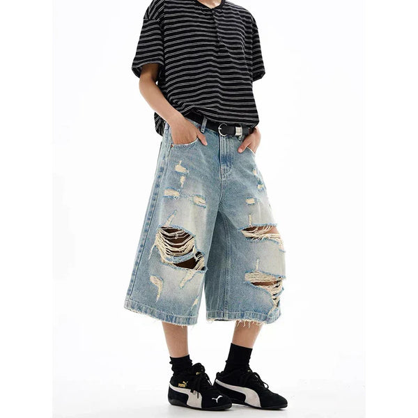 Vintage Distressed Blue Denim Short