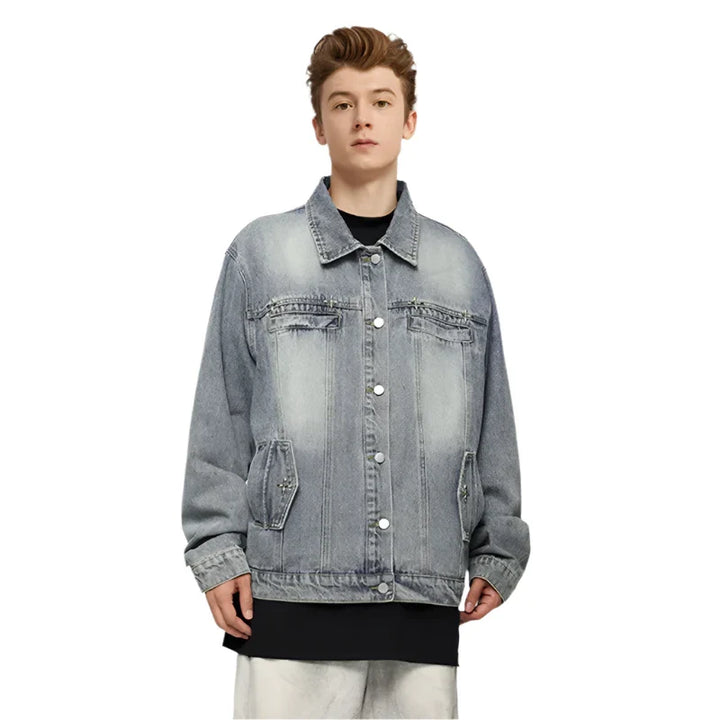 Vintage Denim Washed Oversized Jacket Denim M - VILIVAUN