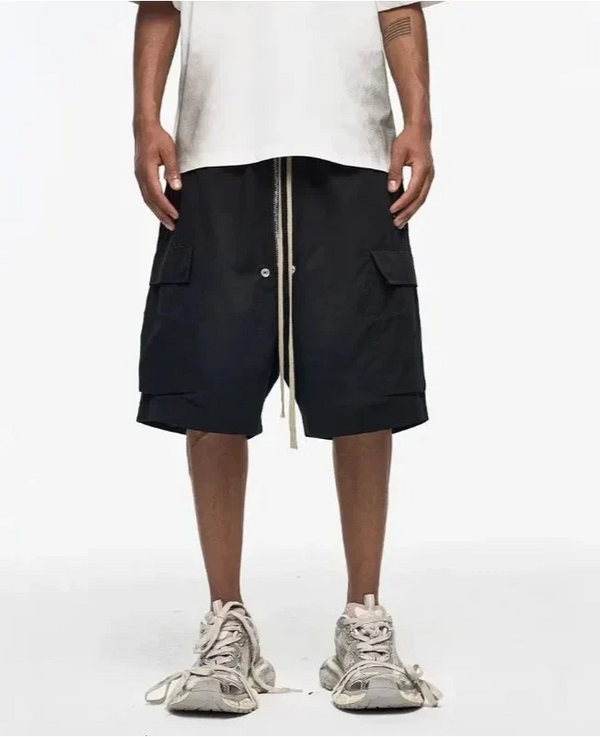 Black Drawstring Cargo Shorts