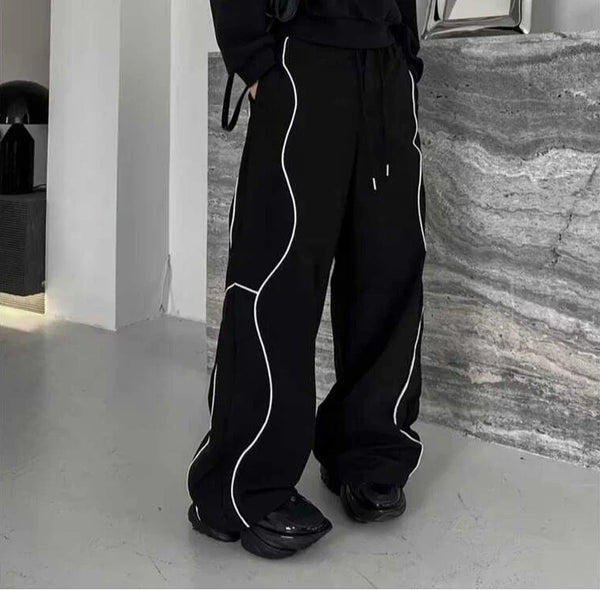 Black Striped Wide-Leg Pants Spring