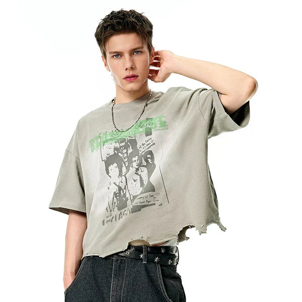 Vintage Distressed Cropped T-Shirt