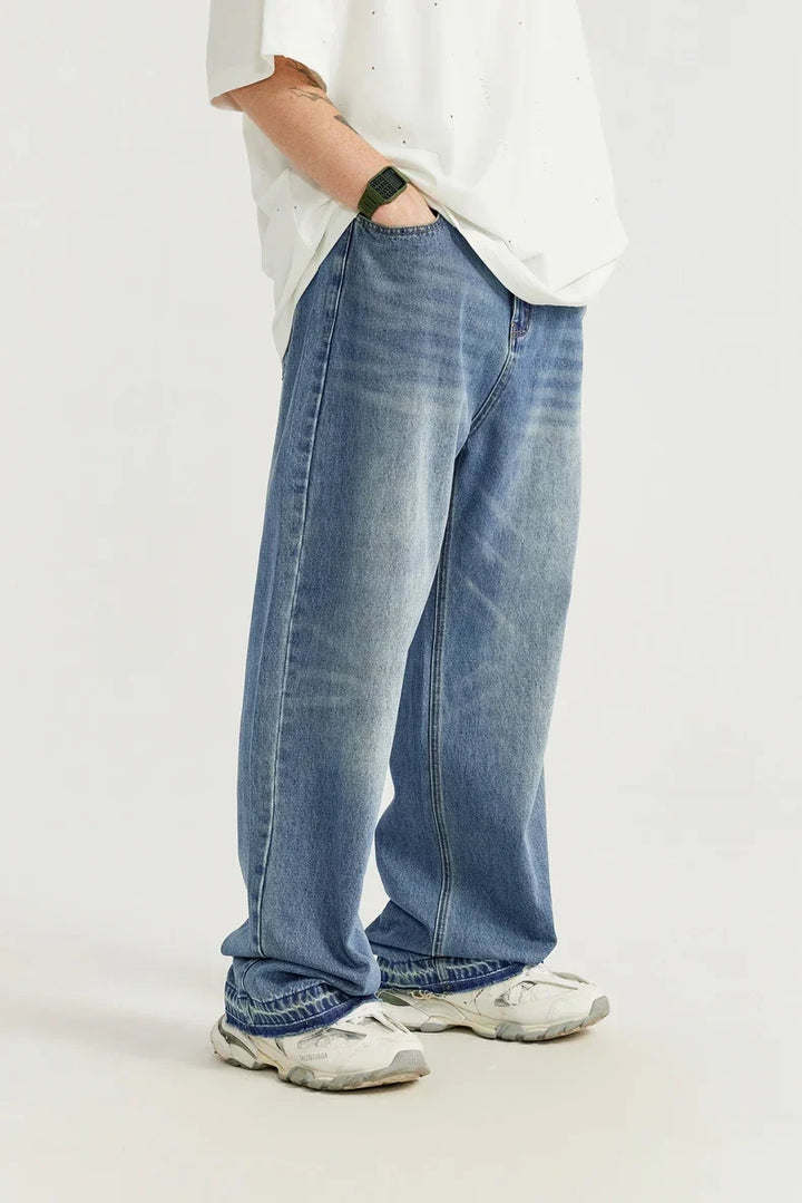 Classic Retro Washed Denim Pant     - VILIVAUN