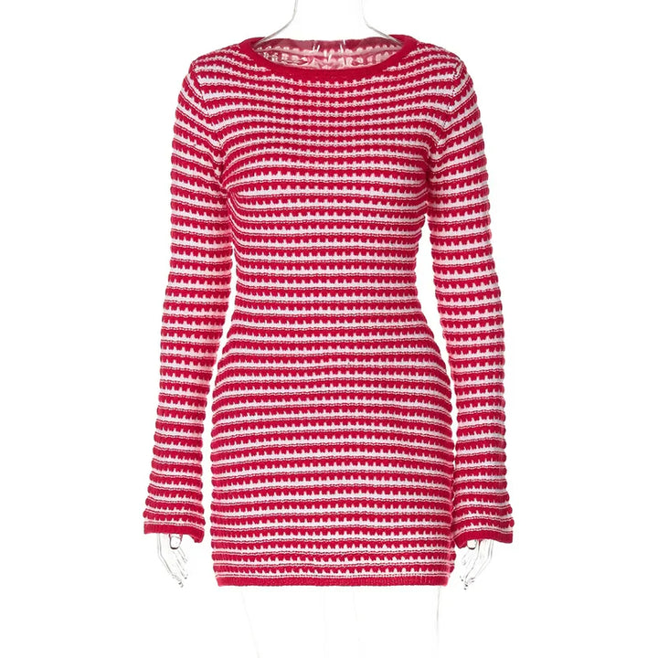 Red and white striped dress on a white background