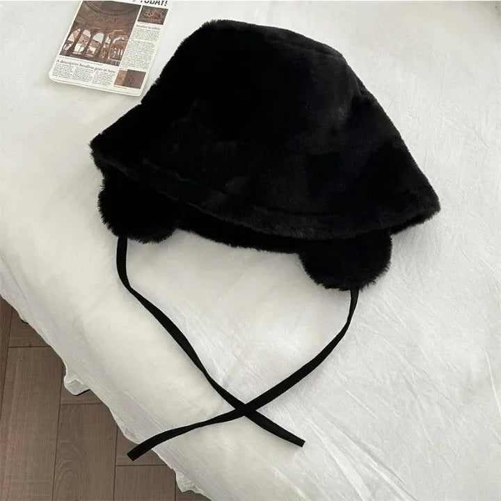Gothic Bucket Hat With Ear Protection  Black   - VILIVAUN