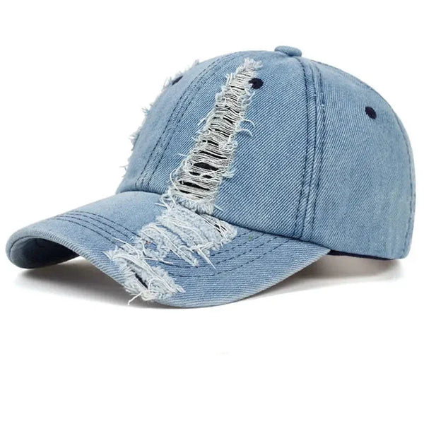 Distress Wave Denim Baseball Cap     - VILIVAUN