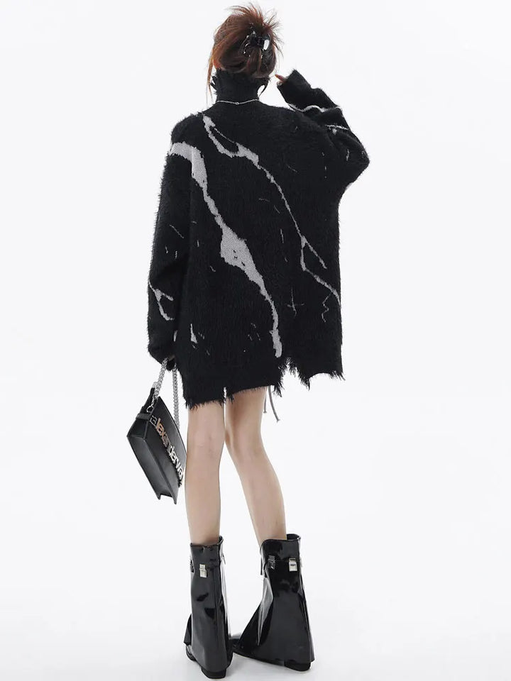Zebra Ripped Sweater sweater    - VILIVAUN