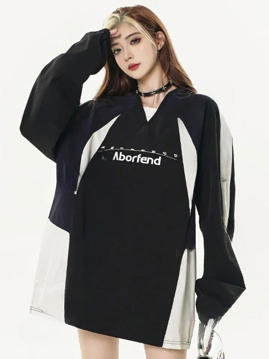 Y2K Color Block Patchwork Sweatshirt     - VILIVAUN