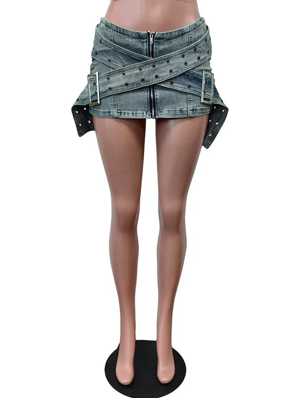 Belted Denim Mini Skirt