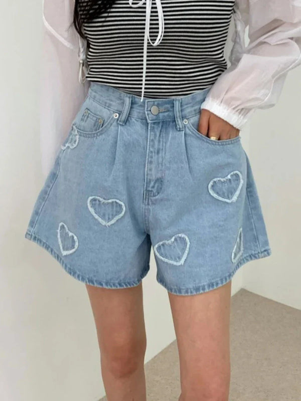 Sky Blue Love Embroidered Shorts
