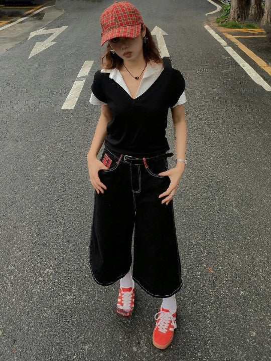 Y2k Tartan Retro Patchwork Baggy Jeans - VILIVAUN