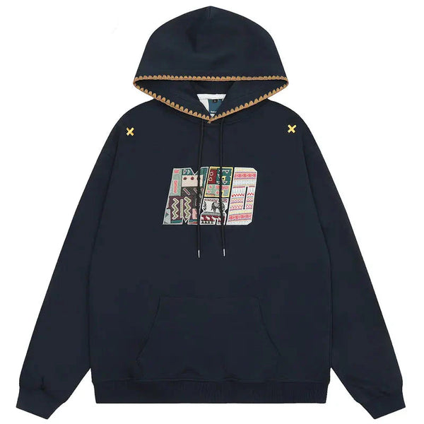 Y2K Painting Cover Hoodie Navy Blue M - VILIVAUN
