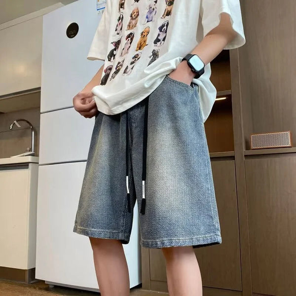 Vintage Blue Denim Drawstring Shorts