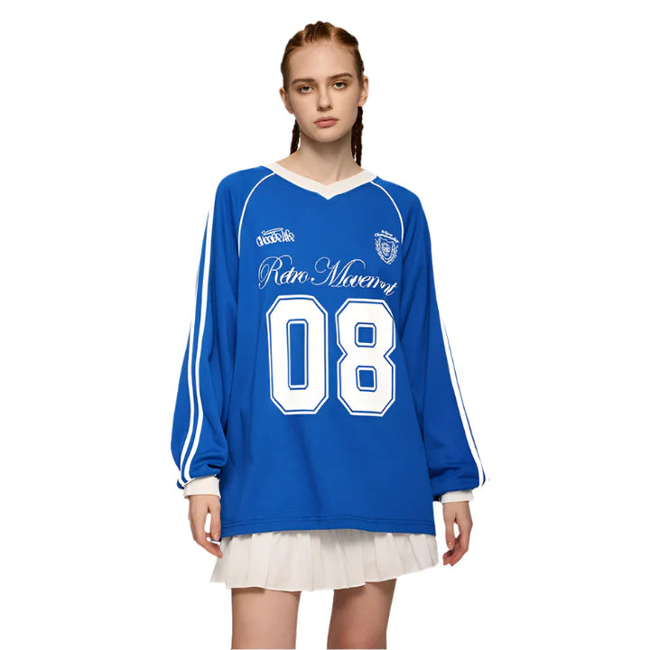 Football Jersey Loose Fit Sweater Blue XL - VILIVAUN