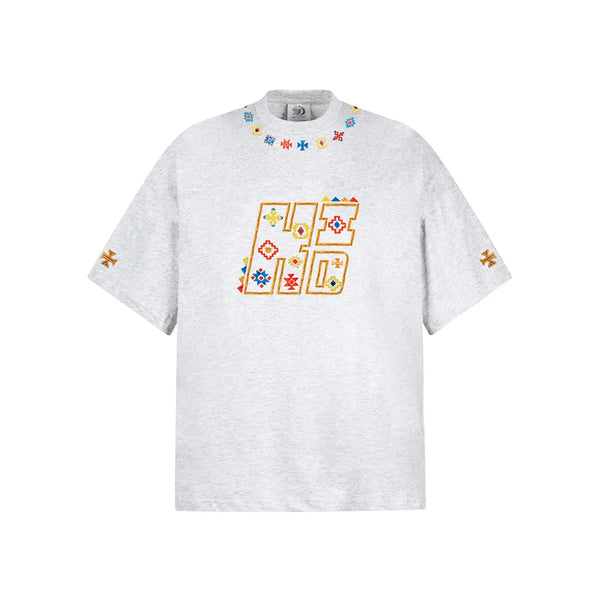 Geometric Embroidery Crew Neck T-Shirt