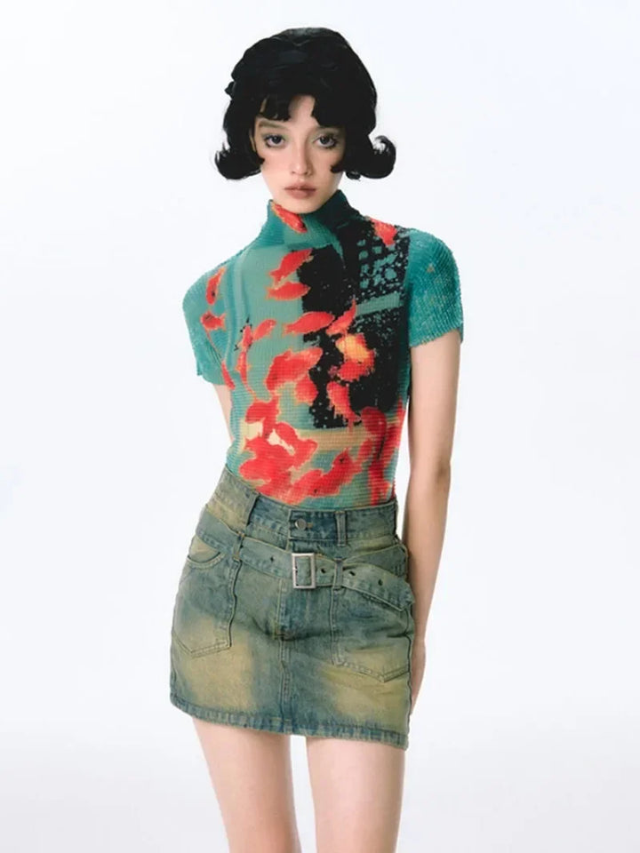 Y2k Vintage Fish American Folds T-Shirt - VILIVAUN