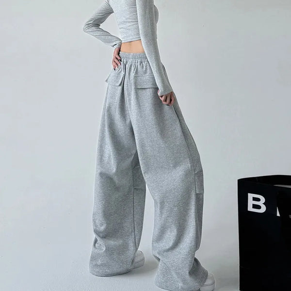 Vintage Gray Wide Leg Drawstring Pants