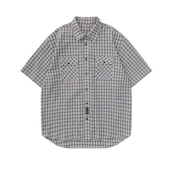 Plaid Reversible Short Sleeve Shirt  Black M  - VILIVAUN