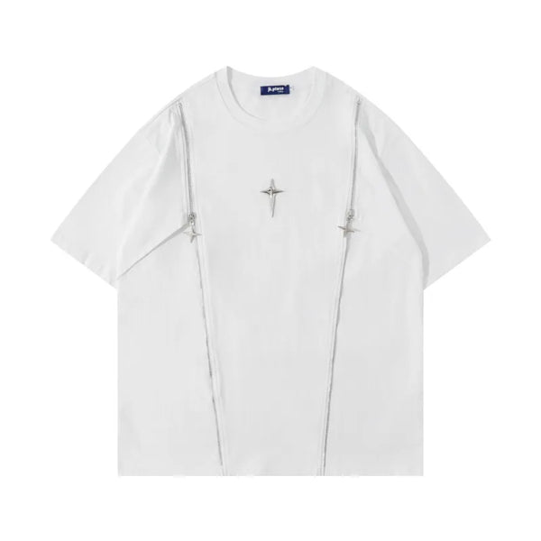 Y2K Metallic Patchwork Round Collar T-Shirt