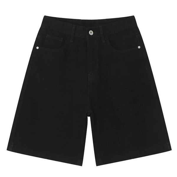 Black Wide Leg Loose Denim Jort  M   - VILIVAUN