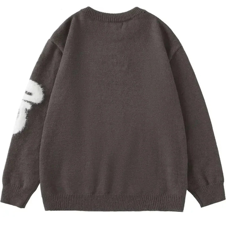 Black Fluffy Letter Sweater     - VILIVAUN