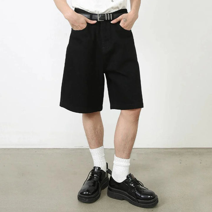 Black Wide Leg Loose Denim Jort     - VILIVAUN