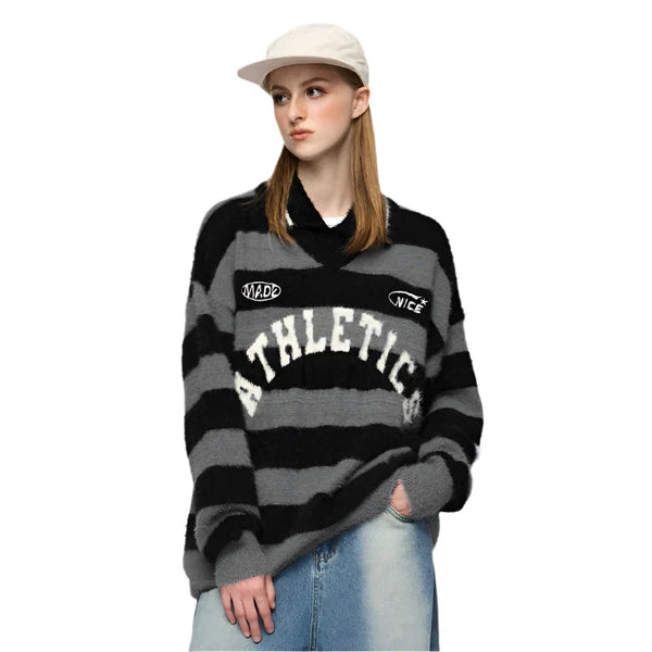 Wide Striped Jacquard Fit Sweater Black M - VILIVAUN