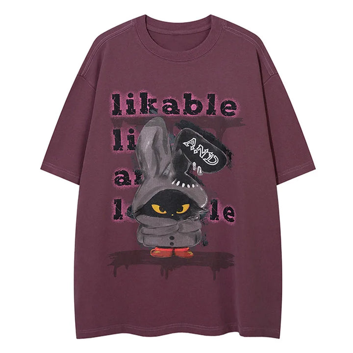 Y2K Cartoon Rabbit Loose T-Shirt  Fuchsia XL  - VILIVAUN