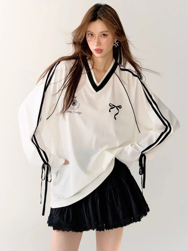 Sweet Oversized V-Neck Graphic Sweatshirts