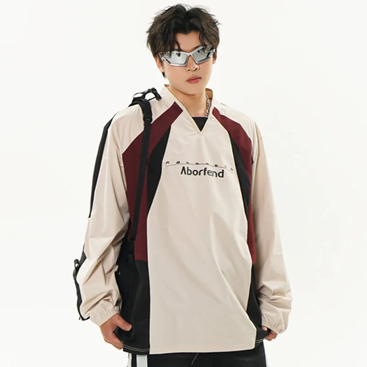 Y2K Color Block Patchwork Sweatshirt     - VILIVAUN