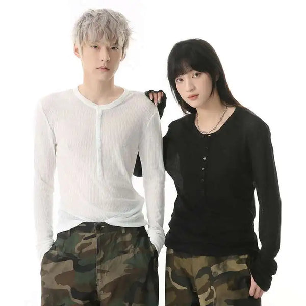 Solid Color Korean Casual Long-Sleeved T-Shirt