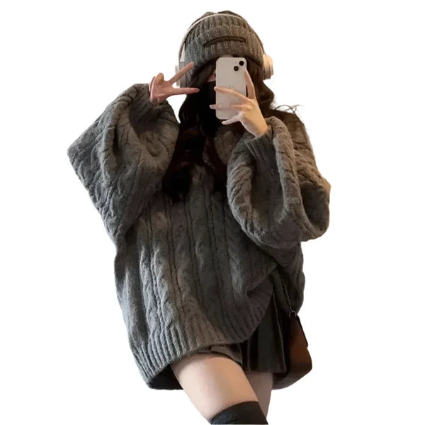 Y2k Vintage V-Neck Knit Sweater  Gray S  - VILIVAUN