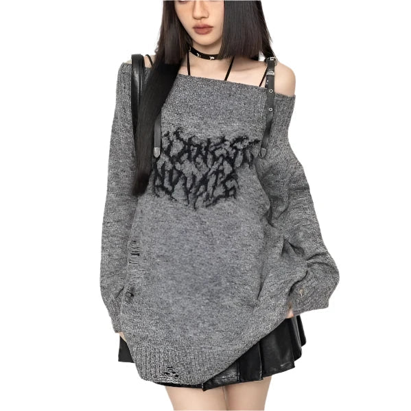 Y2k Gothic Slash Noir Sweater  GRAY S  - VILIVAUN