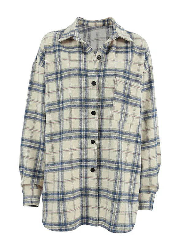 Women's Oversized Plaid Turn Down Shirt