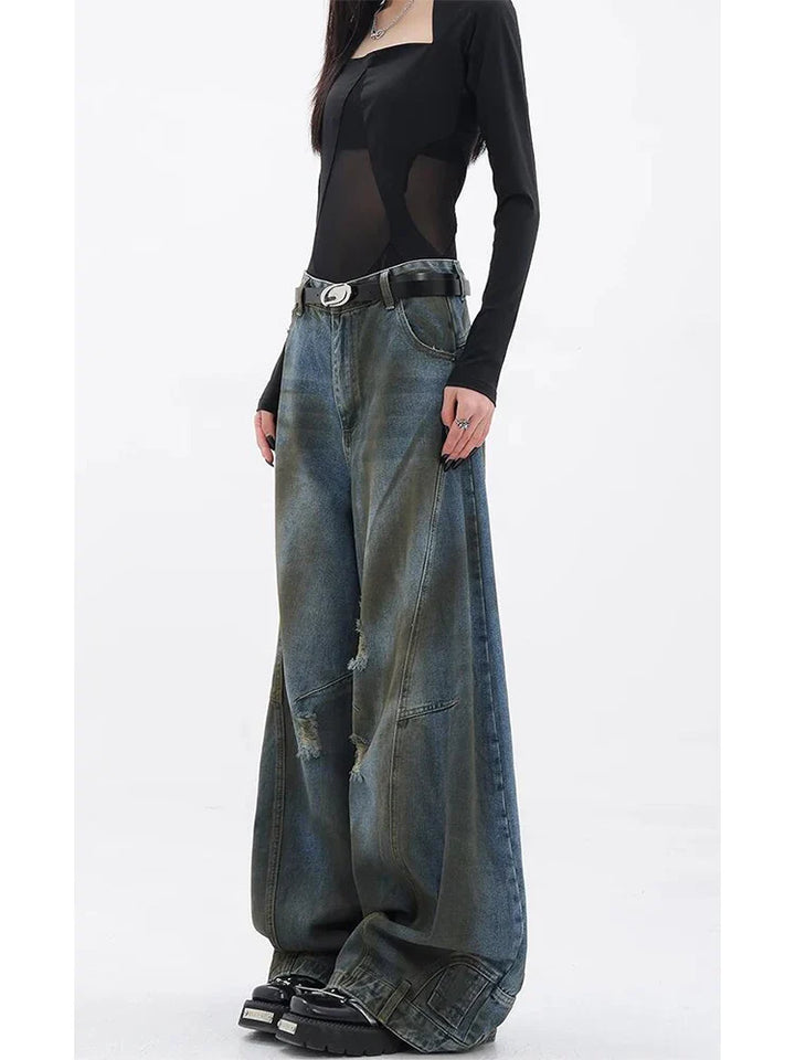 Y2K Dirty Ripped Denim Jeans  S   - VILIVAUN