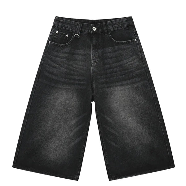 Vintage Washed Denim Wide Leg Short  Black-grey M  - VILIVAUN