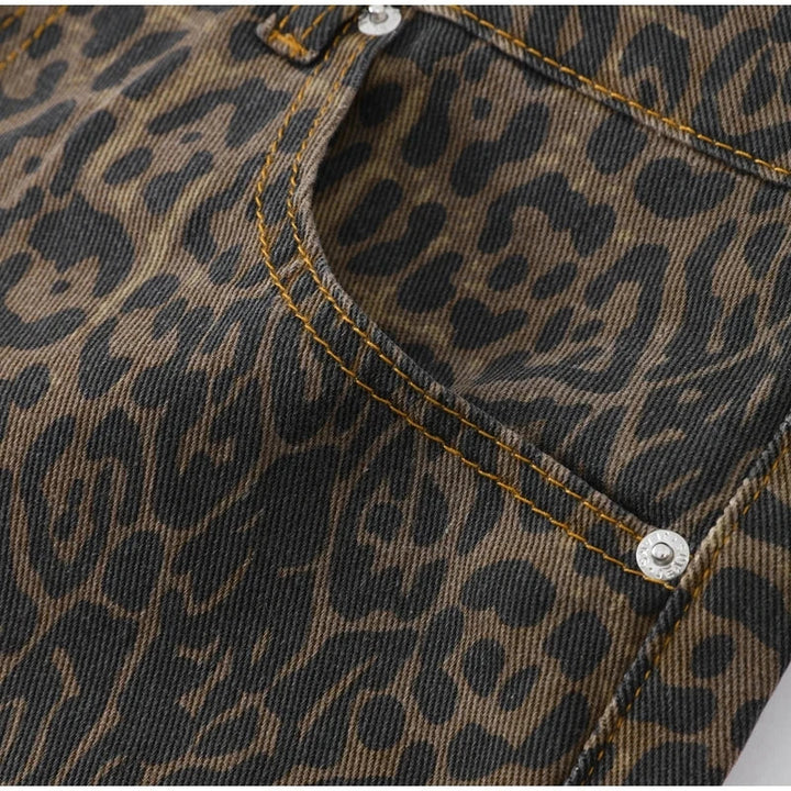 Y2K Leopard Flair High-Waisted Pants     - VILIVAUN