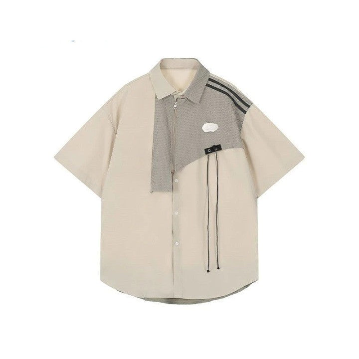 Y2K Patchwork Oversized Women's Shirt  Apricot S  - VILIVAUN