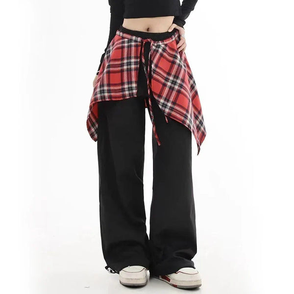 Stylish Cargo Plaid Skirt Pants